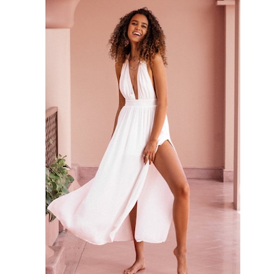 White low cut sales dress